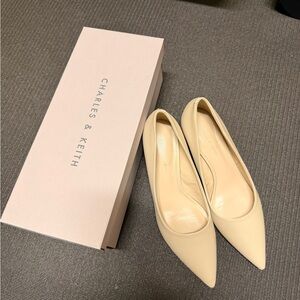 Charles & Keith Beige Pointed Toe Heels